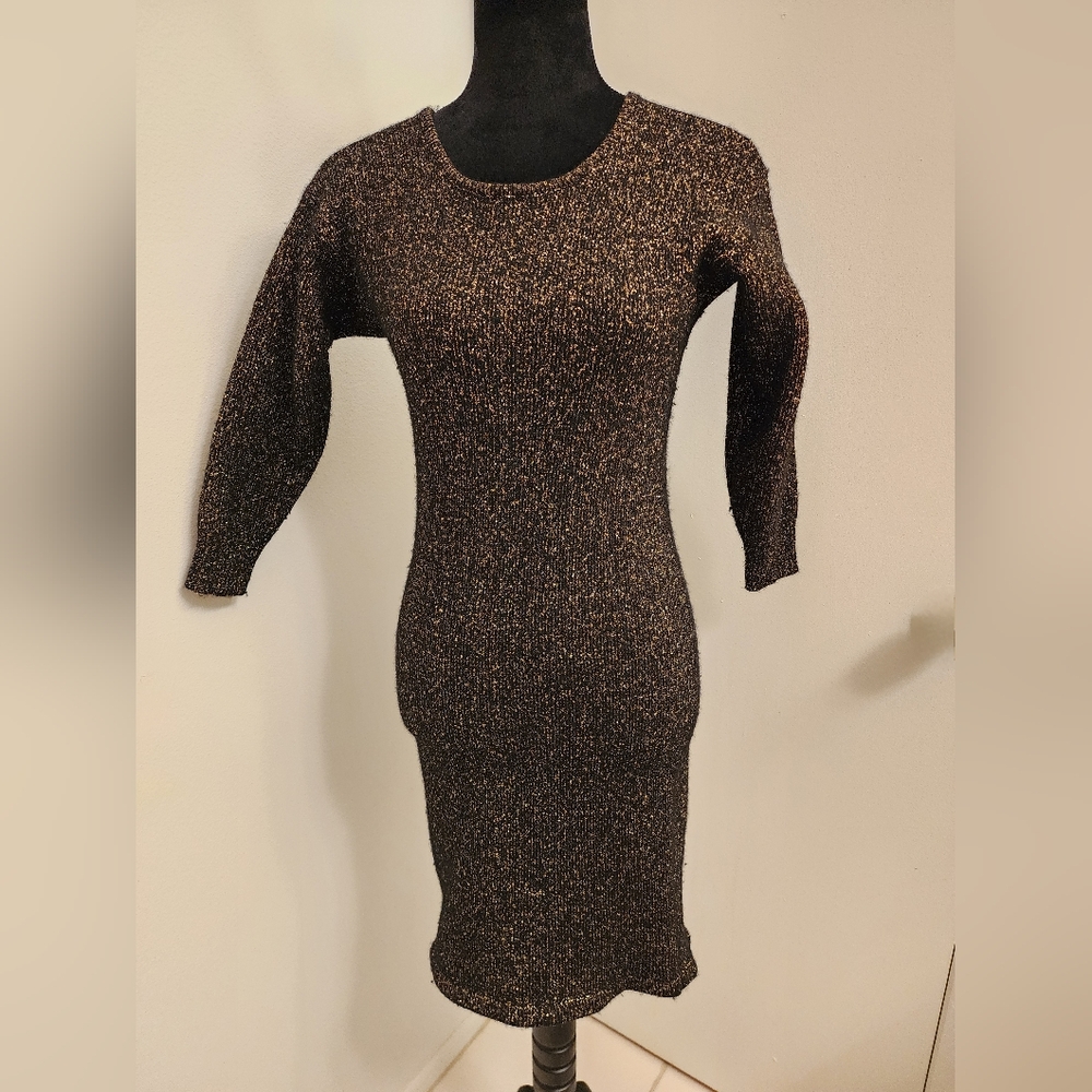 I.B. Diffusion Vintage Black & Gold Metallic Knit Sweater Dress | Size M
